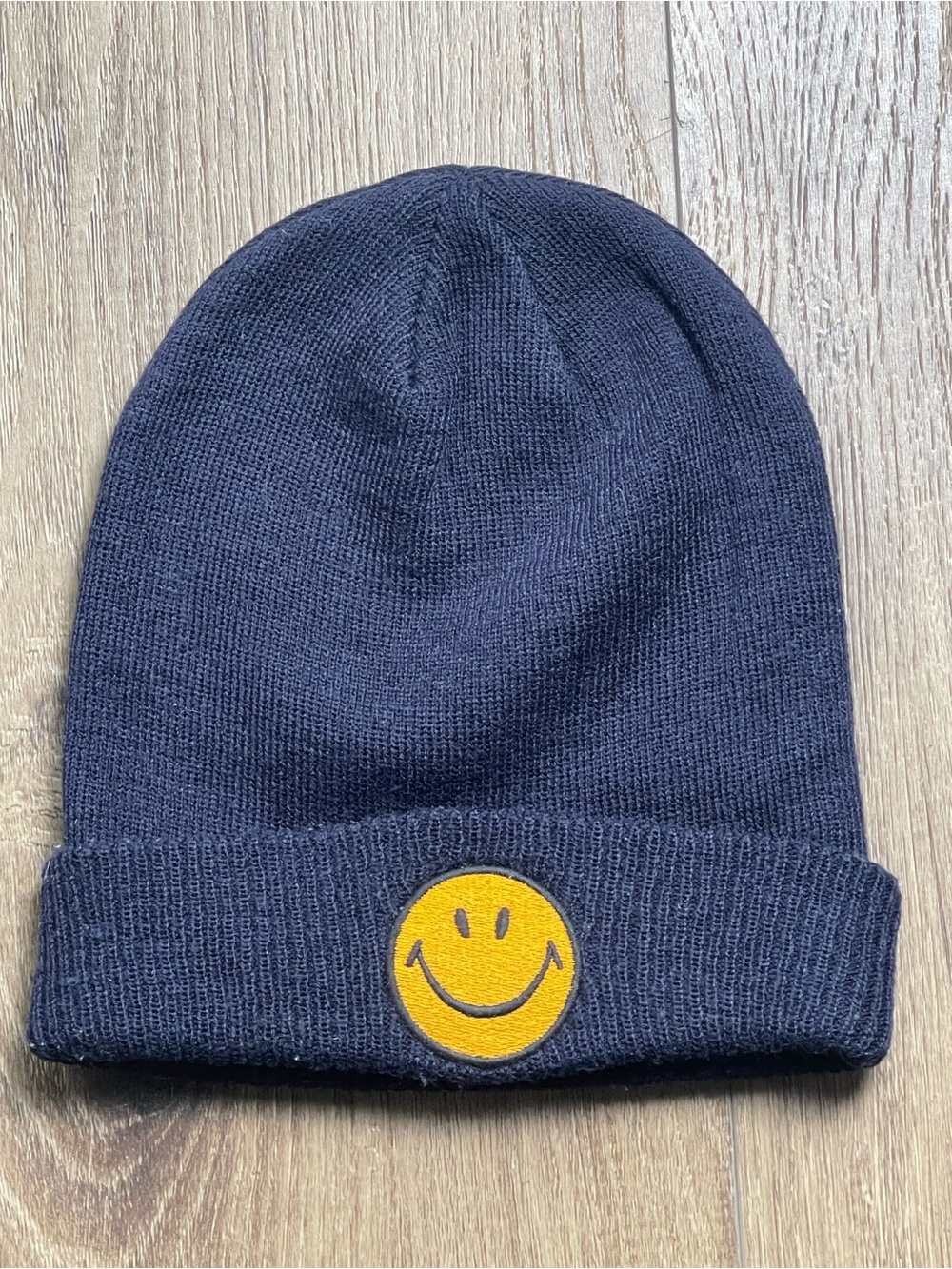 Aviator Nation Navy Beanie with Yellow Smile Patch - One Size/Unisex